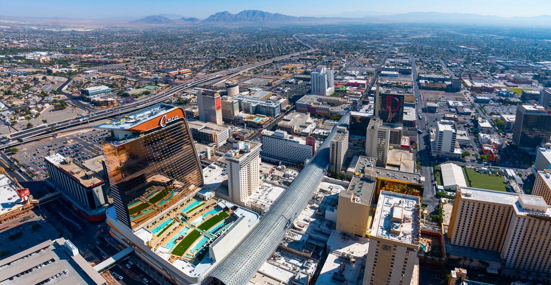 Breathtaking aerial view of Circa, Downtown Las Vegas, and Fremont Street from above