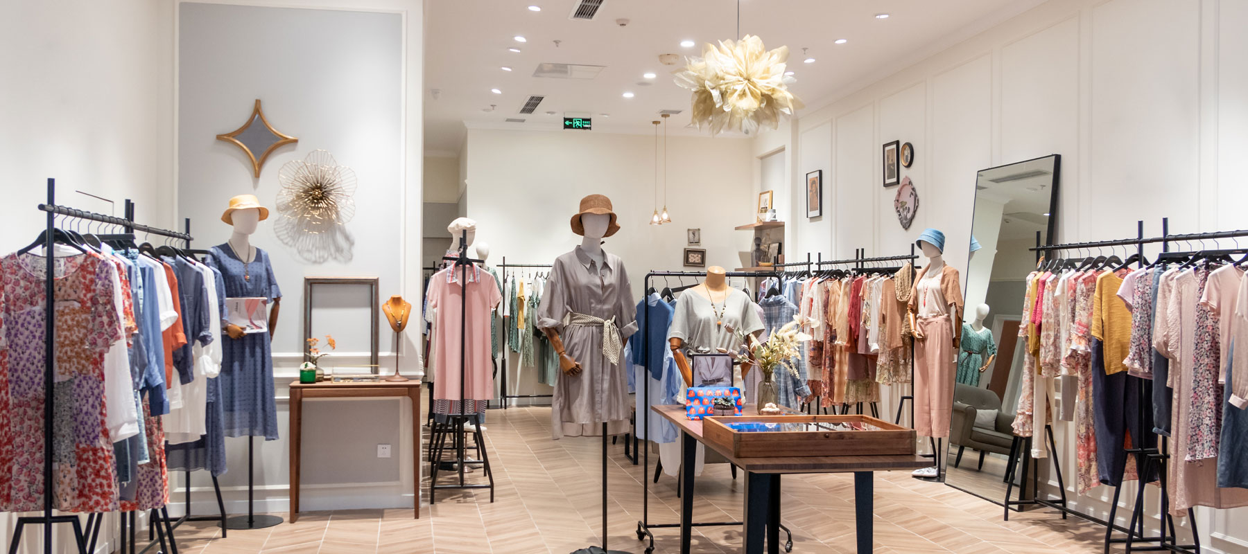Interior of a luxury designer fashion boutique in Beverly Hills