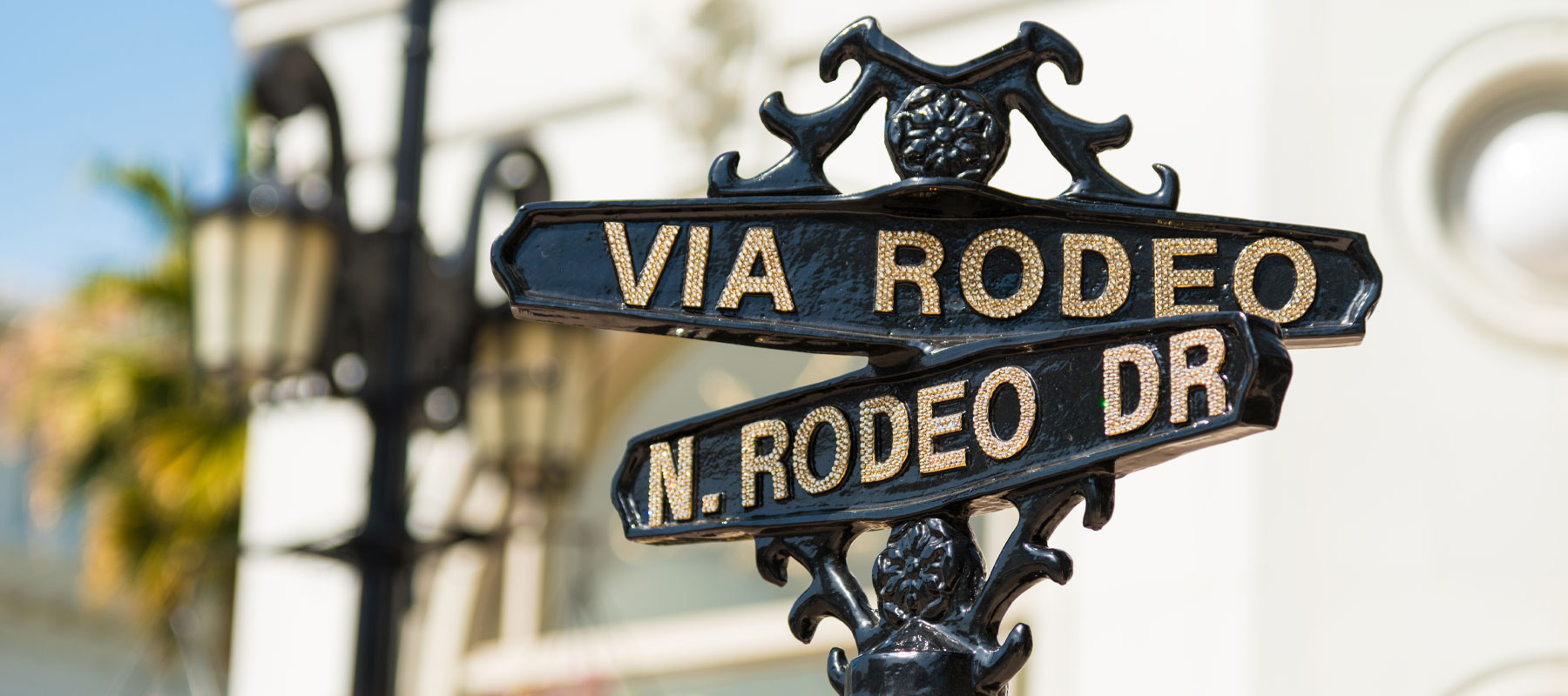 Via Rodeo and North Rodeo Drive street sign in Beverly Hills