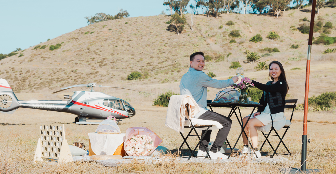 Helicopter tour to a remote Catalina picnic location