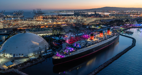 Aerial view of festival from helicopter