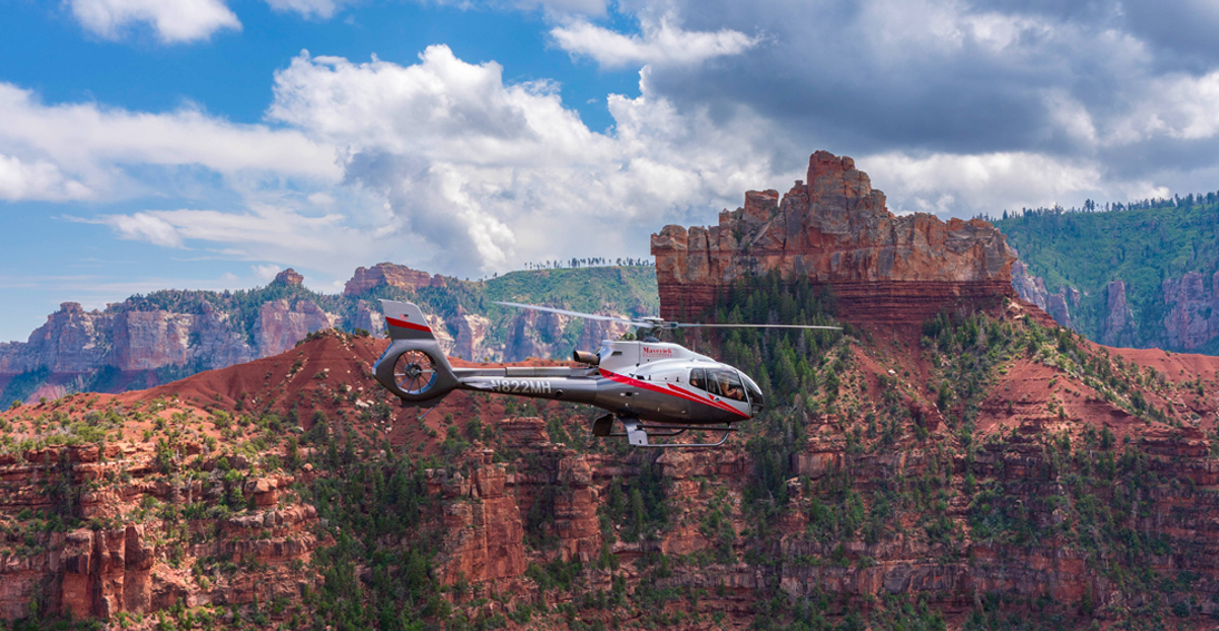 Helicopter ride over the majestic South Rim Grand Canyon