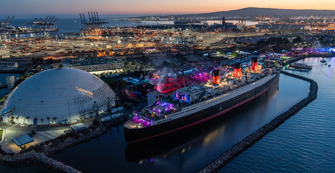 Aerial view of festival from helicopter