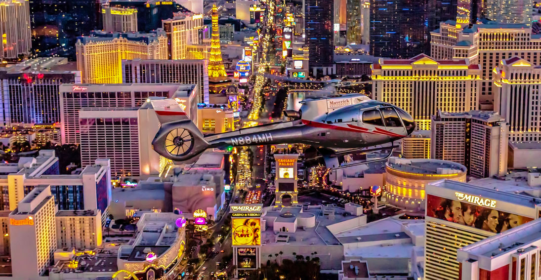 Enjoy the views of the famous Las Vegas Strip with mega-resorts and neon lights