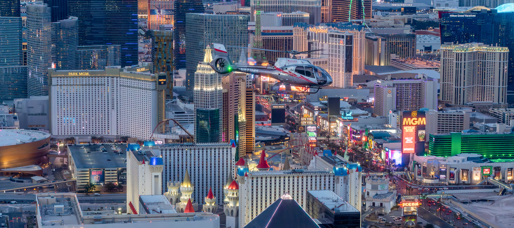 Views of the Las Vegas Strip as golden hour approaches